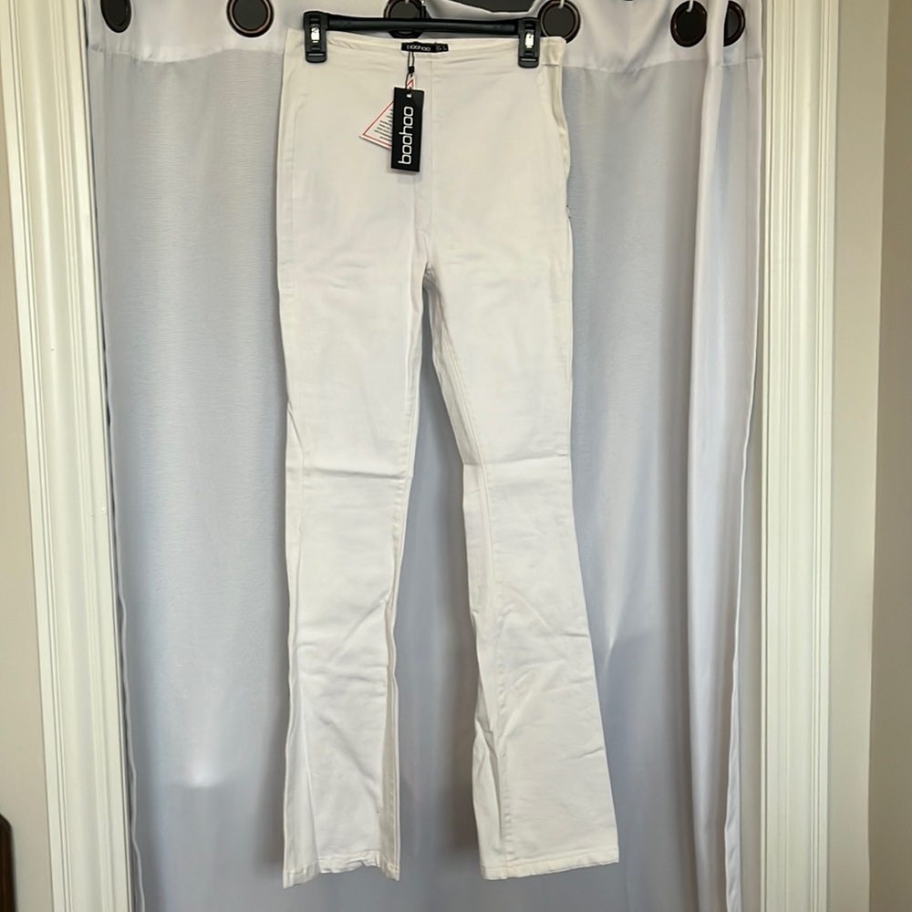 Boohoo White Flare Pants, perfect for a 70’s theme!